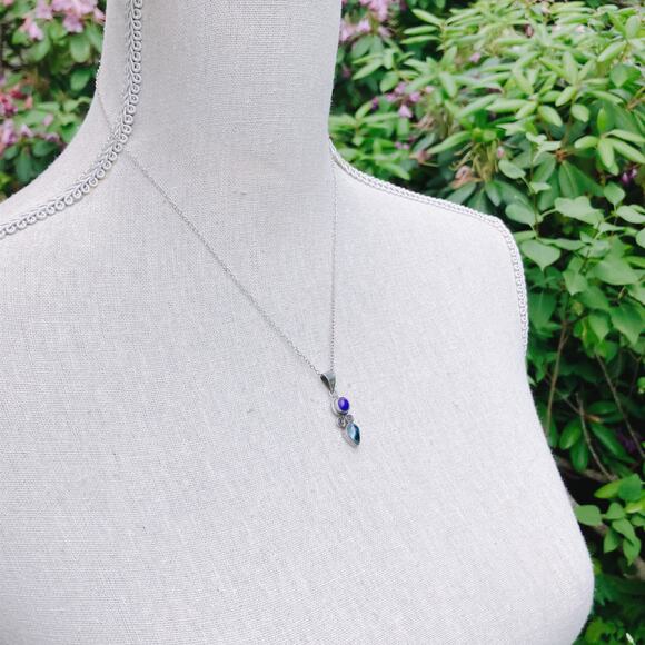 VTG Sterling Silver Pendant Necklace & Earrings Set, Topaz & Glass Stones, Y2K - Picture 11 of 12